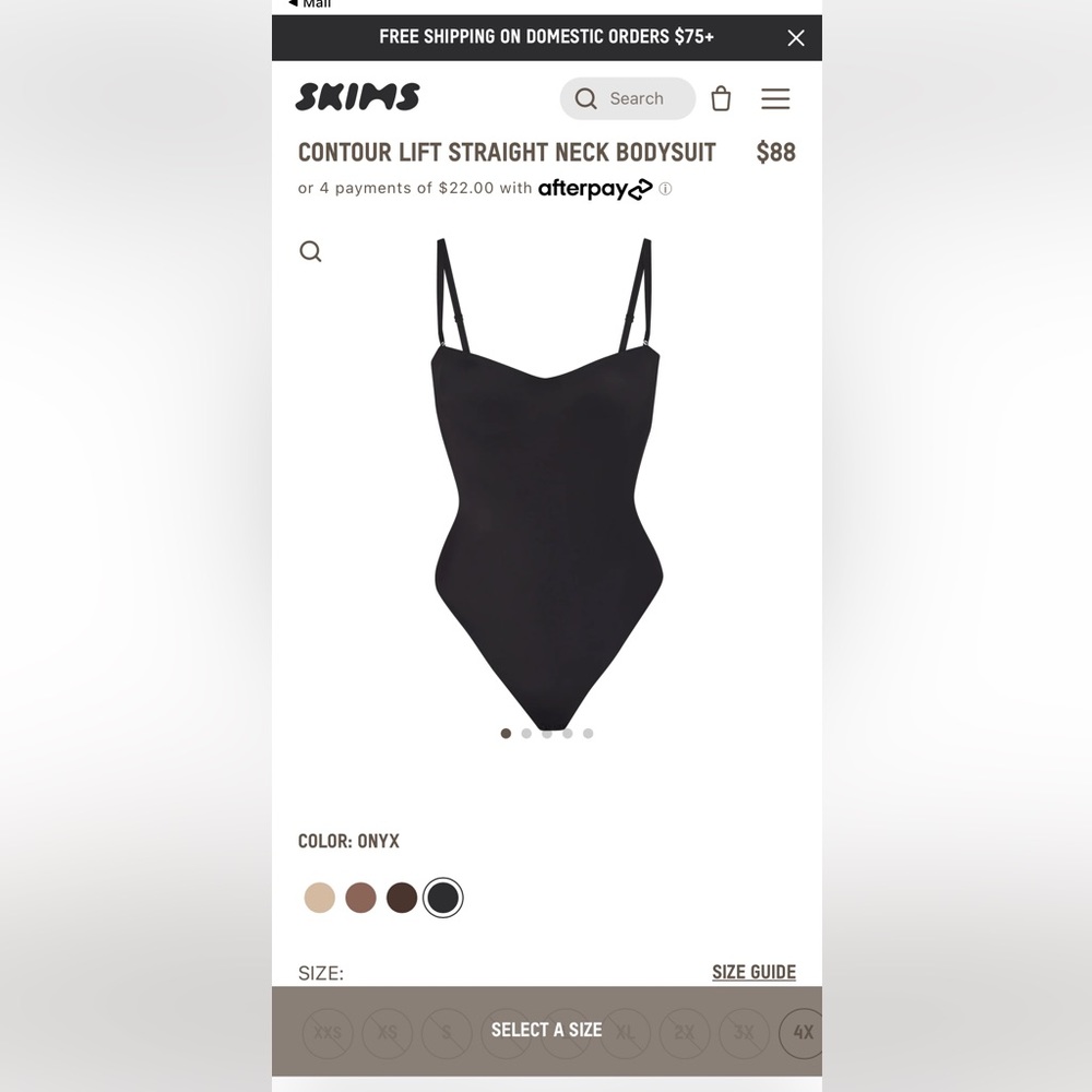 SKIMS CONTOUR LIFT STRAIGHT NECK BODYSUIT- ONYX- XS